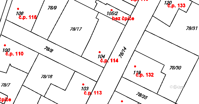 Braškov 114 na parcele st. 104 v KÚ Braškov, Katastrální mapa