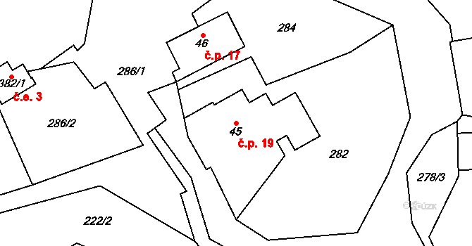 Vysoká Pec 19, Bohutín na parcele st. 45 v KÚ Vysoká Pec u Bohutína, Katastrální mapa