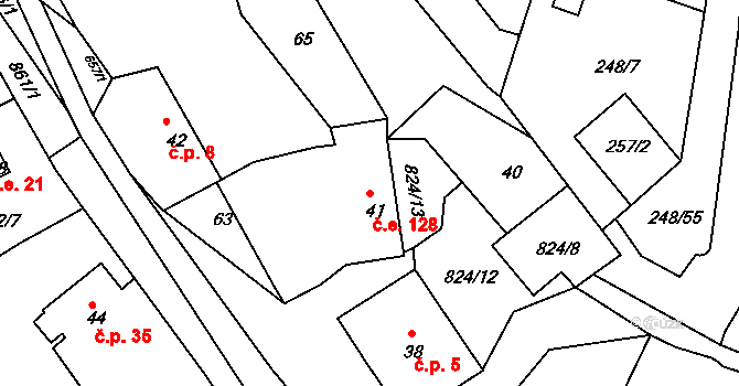 Čelina 128, Borotice na parcele st. 41 v KÚ Čelina, Katastrální mapa