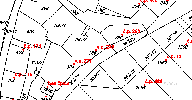 Vnorovy 238 na parcele st. 395 v KÚ Vnorovy, Katastrální mapa