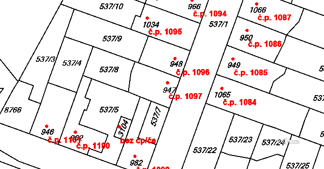 Veselí nad Moravou 1097 na parcele st. 947 v KÚ Veselí-Předměstí, Katastrální mapa