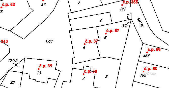 Hřebeč 37 na parcele st. 6 v KÚ Hřebeč, Katastrální mapa