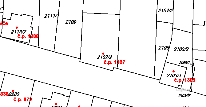 Slavkov u Brna 1307 na parcele st. 2107/2 v KÚ Slavkov u Brna, Katastrální mapa