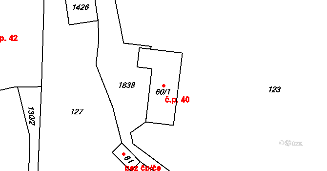 Býkov 40, Býkov-Láryšov na parcele st. 60/1 v KÚ Býkov, Katastrální mapa