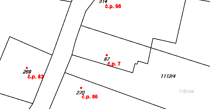 Mrzky 7 na parcele st. 87 v KÚ Mrzky, Katastrální mapa