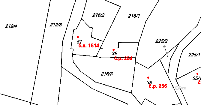 Ládeves 254, Kamenice na parcele st. 39 v KÚ Ládví, Katastrální mapa