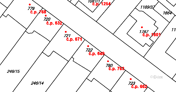 Brandýs nad Labem 649, Brandýs nad Labem-Stará Boleslav na parcele st. 722 v KÚ Brandýs nad Labem, Katastrální mapa