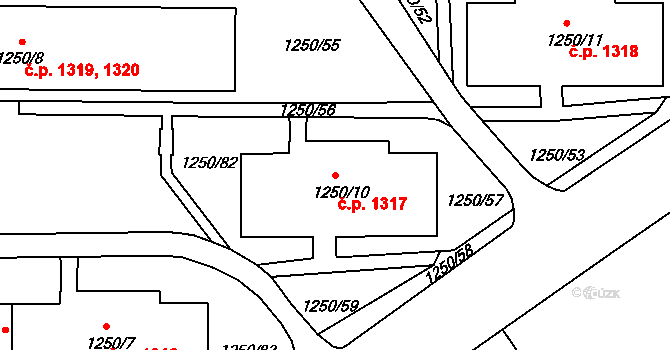 Děčín II-Nové Město 1317, Děčín na parcele st. 1250/10 v KÚ Děčín, Katastrální mapa