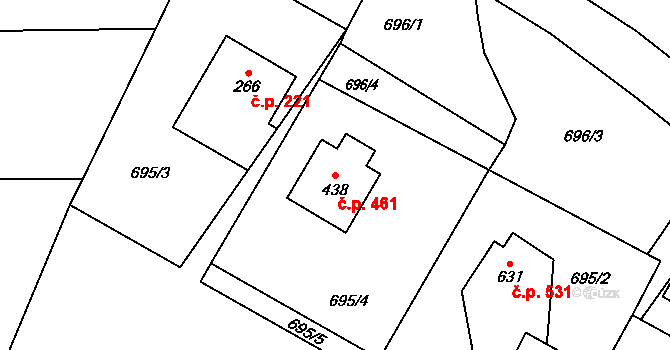 Raškovice 461 na parcele st. 438 v KÚ Raškovice, Katastrální mapa