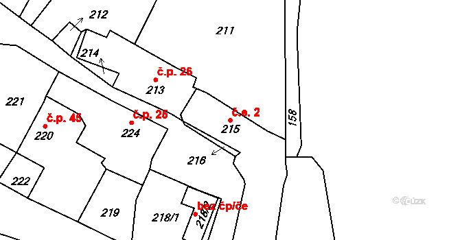 Olešná 2 na parcele st. 215 v KÚ Olešná u Hořovic, Katastrální mapa