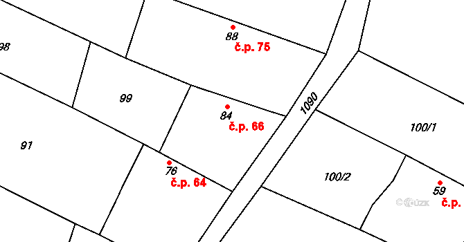 Písty 66, Budyně nad Ohří na parcele st. 84 v KÚ Písty, Katastrální mapa