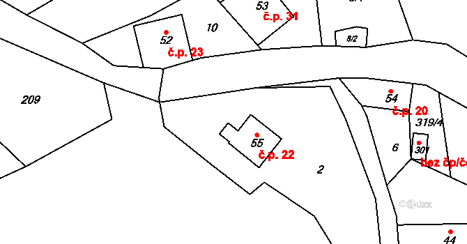 Bítouchov 22, Semily na parcele st. 55 v KÚ Bítouchov u Semil, Katastrální mapa