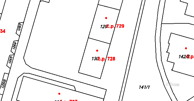 Lutyně 728, Orlová na parcele st. 130 v KÚ Horní Lutyně, Katastrální mapa