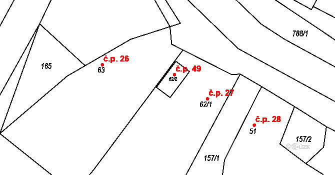 Sběř 49 na parcele st. 62/2 v KÚ Sběř, Katastrální mapa