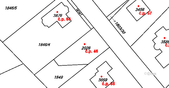 Sedličky 46, Jičín na parcele st. 2028 v KÚ Jičín, Katastrální mapa