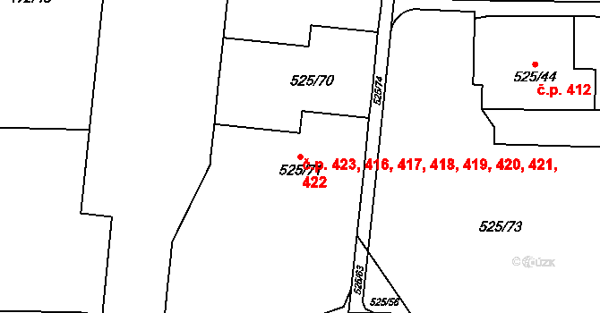 Krásné Březno 416,417,418,419,420,, Ústí nad Labem na parcele st. 525/71 v KÚ Krásné Březno, Katastrální mapa