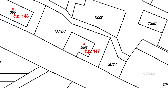 Koclířov 147 na parcele st. 294 v KÚ Koclířov, Katastrální mapa