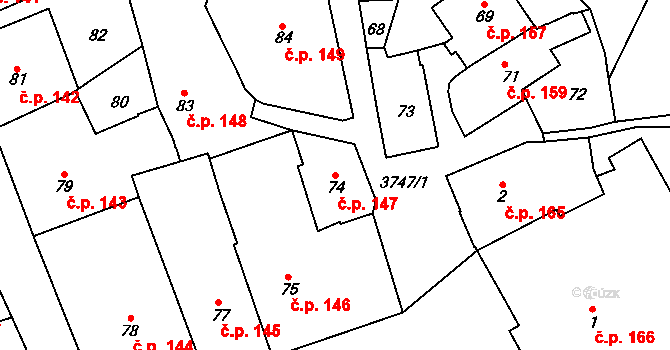 Žamberk 147 na parcele st. 74 v KÚ Žamberk, Katastrální mapa