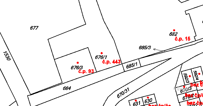 Záblatí 443, Bohumín na parcele st. 676/1 v KÚ Záblatí u Bohumína, Katastrální mapa