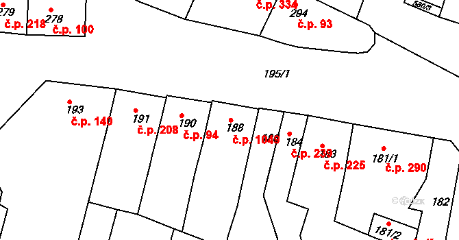 Žebětín 206, Brno na parcele st. 188 v KÚ Žebětín, Katastrální mapa
