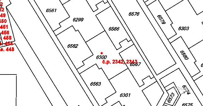 Líšeň 2342,2343, Brno na parcele st. 6300 v KÚ Líšeň, Katastrální mapa