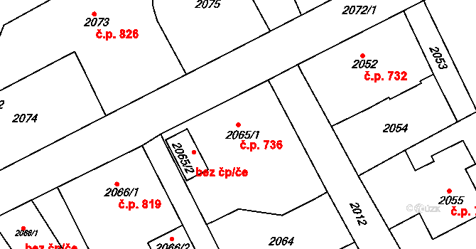 Smržovka 736 na parcele st. 2065/1 v KÚ Smržovka, Katastrální mapa