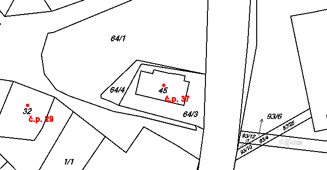 Ústup 37 na parcele st. 45 v KÚ Ústup, Katastrální mapa