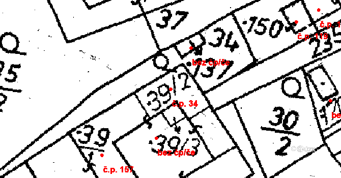 Těmice 34 na parcele st. 39/2 v KÚ Těmice u Kamenice nad Lipou, Katastrální mapa