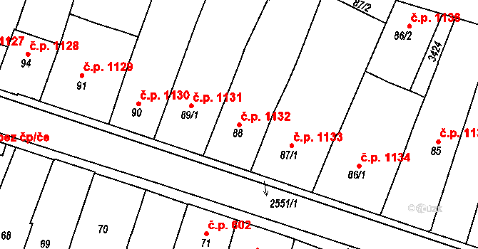 Nový Bydžov 1132 na parcele st. 88 v KÚ Nový Bydžov, Katastrální mapa