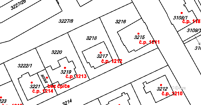 Frýdek 1212, Frýdek-Místek na parcele st. 3217 v KÚ Frýdek, Katastrální mapa