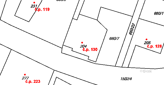 Lubno 130, Frýdlant nad Ostravicí na parcele st. 204 v KÚ Lubno, Katastrální mapa