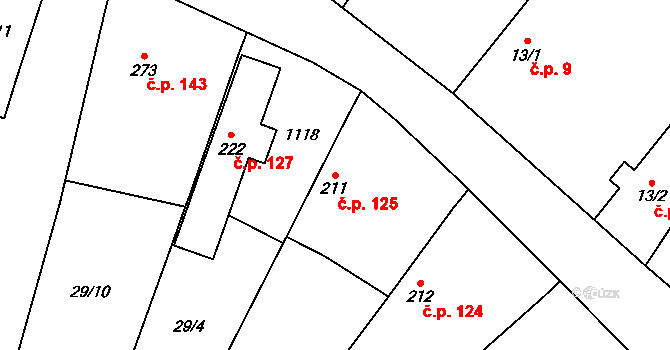 Struhy 125, Čachovice na parcele st. 211 v KÚ Struhy, Katastrální mapa