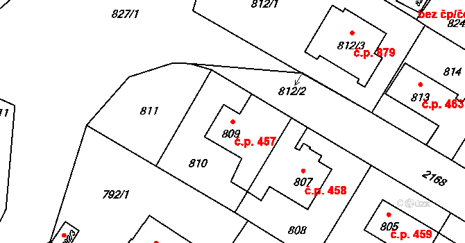Ruzyně 457, Praha na parcele st. 809 v KÚ Ruzyně, Katastrální mapa