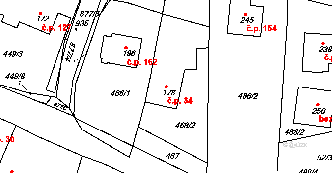 Starý Rožmitál 34, Rožmitál pod Třemšínem na parcele st. 178 v KÚ Starý Rožmitál, Katastrální mapa