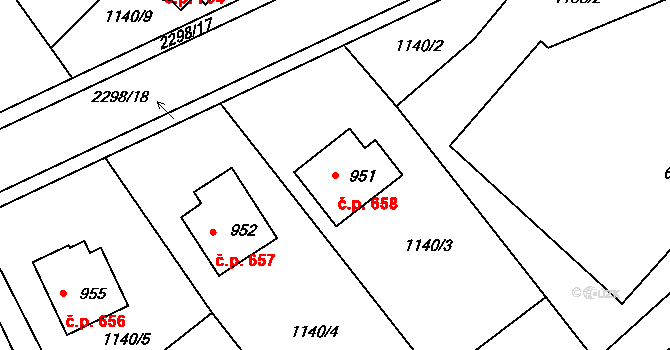 Rožmitál pod Třemšínem 658 na parcele st. 951 v KÚ Rožmitál pod Třemšínem, Katastrální mapa