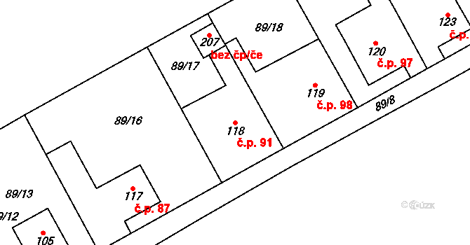 Lipnice 91, Dvůr Králové nad Labem na parcele st. 118 v KÚ Lipnice u Dvora Králové, Katastrální mapa