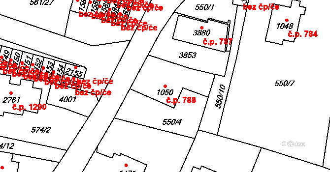 Vrchlabí 788 na parcele st. 1050 v KÚ Vrchlabí, Katastrální mapa