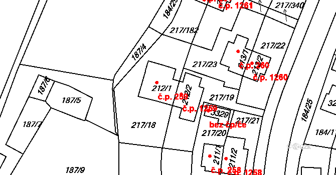 Sezimovo Ústí 259 na parcele st. 212/1 v KÚ Sezimovo Ústí, Katastrální mapa