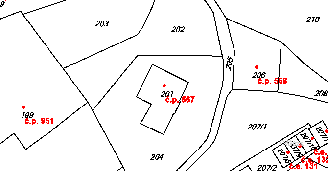 Rumburk 1 567, Rumburk na parcele st. 201 v KÚ Rumburk, Katastrální mapa