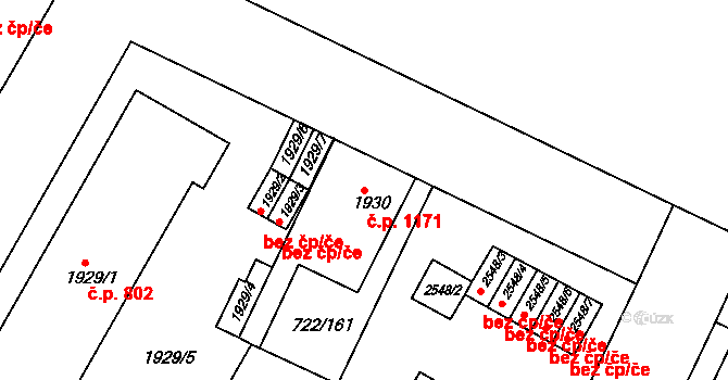 Pražské Předměstí 1171, Hradec Králové na parcele st. 1930 v KÚ Pražské Předměstí, Katastrální mapa