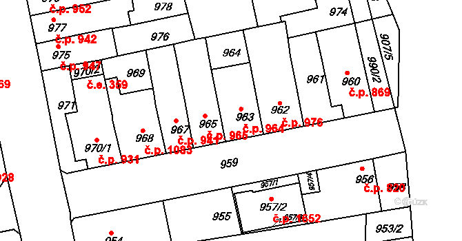 Šlapanice 964 na parcele st. 963 v KÚ Šlapanice u Brna, Katastrální mapa