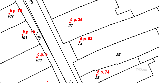 Královopolské Vážany 83, Rousínov na parcele st. 24 v KÚ Královopolské Vážany, Katastrální mapa
