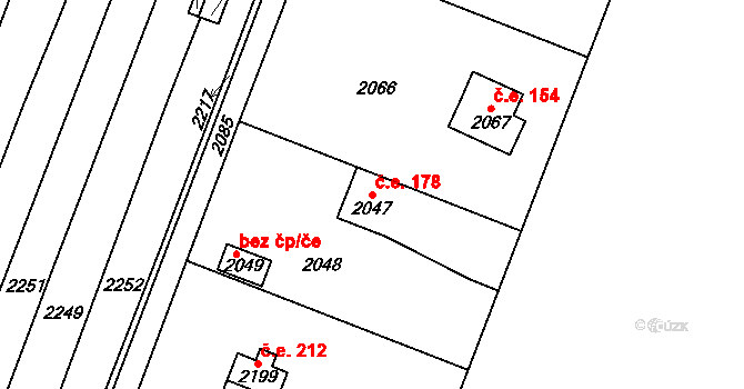 Křimice 178, Plzeň na parcele st. 2047 v KÚ Křimice, Katastrální mapa