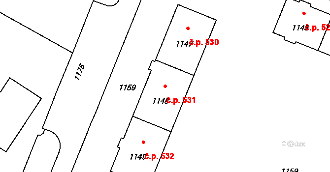 Město 531, Havířov na parcele st. 1148 v KÚ Havířov-město, Katastrální mapa