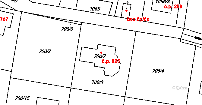 Krmelín 525 na parcele st. 706/7 v KÚ Krmelín, Katastrální mapa