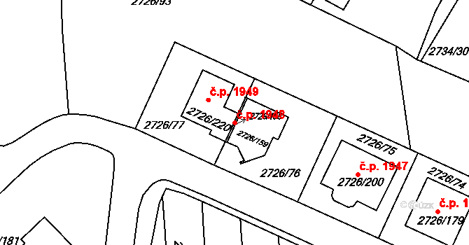 Tachov 1948 na parcele st. 2726/159 v KÚ Tachov, Katastrální mapa
