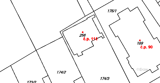 Unčovice 111, Litovel na parcele st. 256 v KÚ Unčovice, Katastrální mapa
