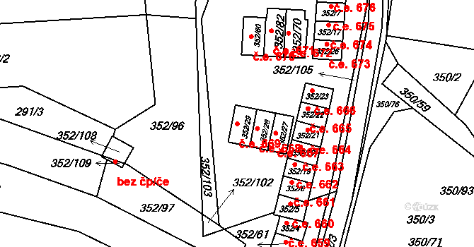 Sedlešovice 669, Nový Šaldorf-Sedlešovice na parcele st. 352/29 v KÚ Sedlešovice, Katastrální mapa