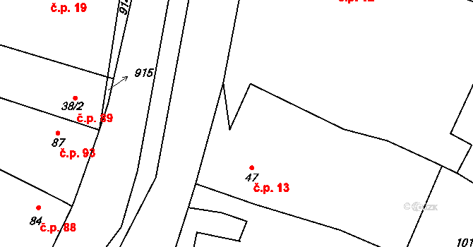 Žerčice 13 na parcele st. 47 v KÚ Žerčice, Katastrální mapa