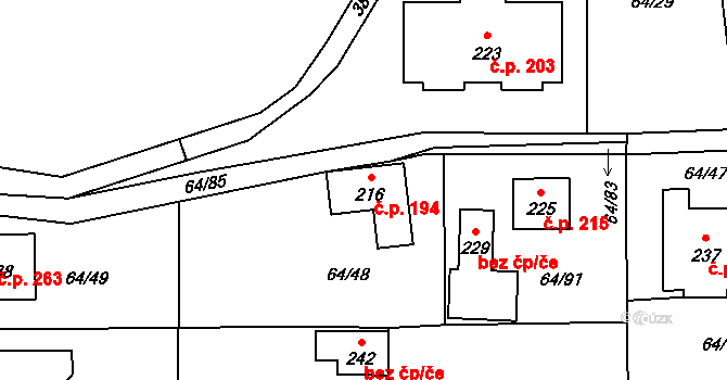 Holubice 194 na parcele st. 216 v KÚ Holubice v Čechách, Katastrální mapa